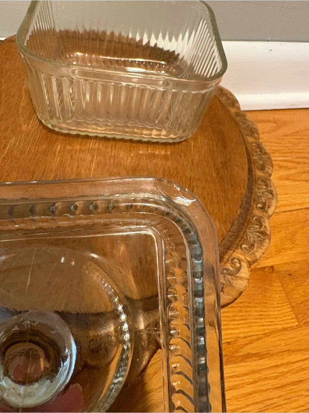 Vintage Anchor Hocking Refrigerator Dish. Clear Glass Lidded Storage Dish